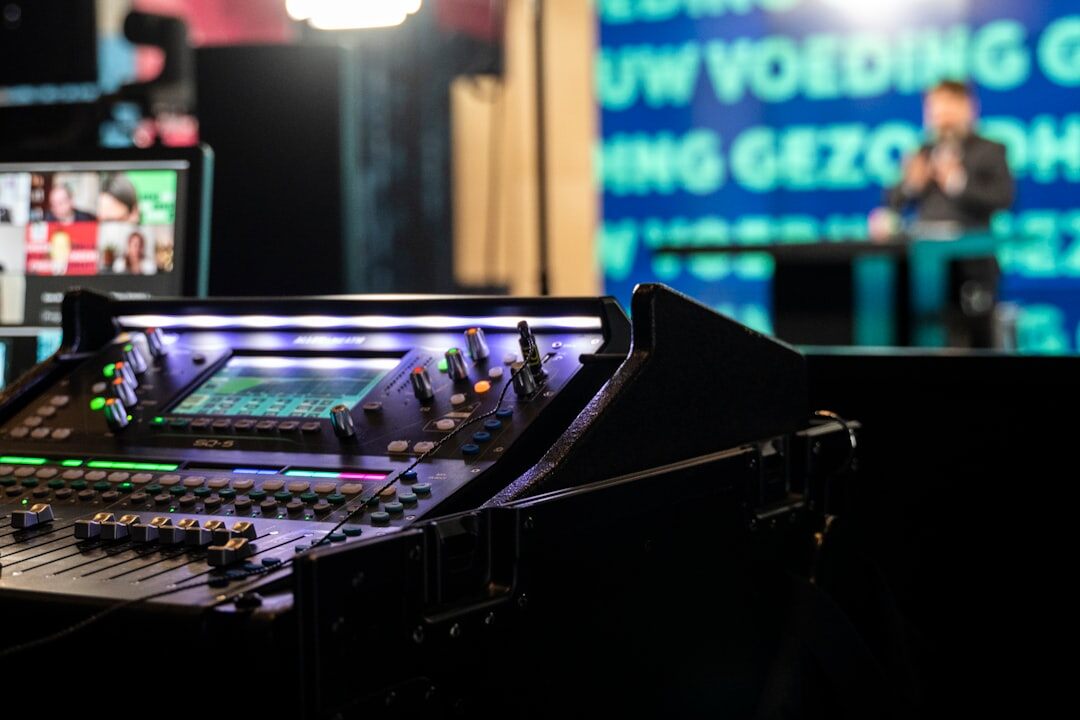 Microphone and mixing equipment inside a television broadcast studio